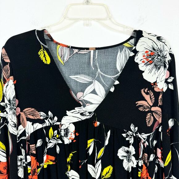 Free People Bella Floral Print Boho Bell Sleeve Tunic Mini Dress Black Combo S - Picture 7 of 11